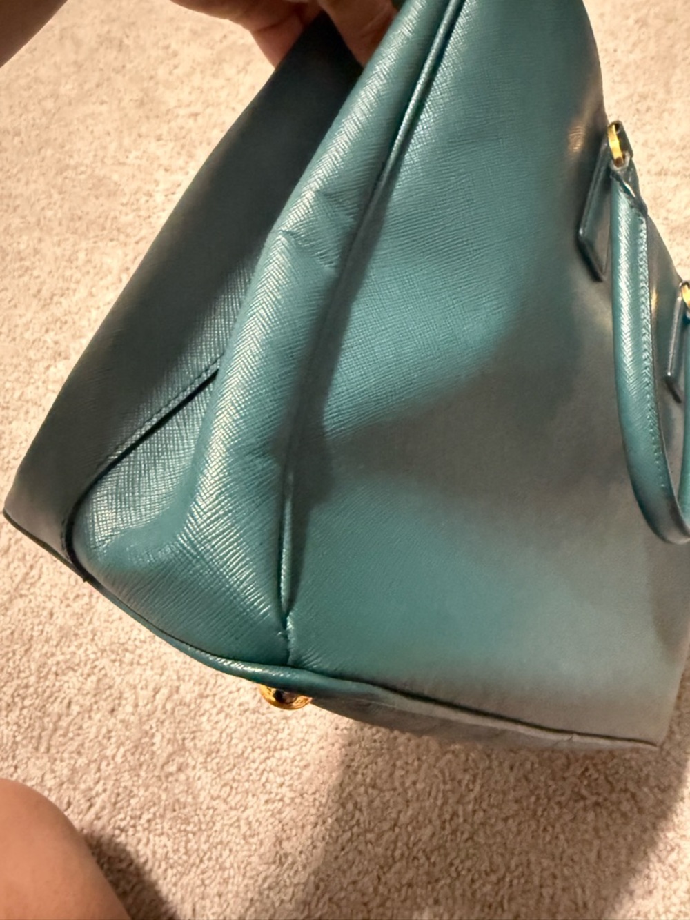 Prada Teal Saffiano Leather Double-Handle Tote with Gold Hardware - Picture 5 of 7